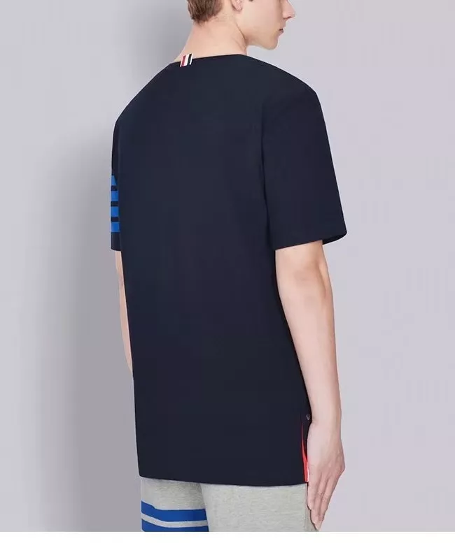톰브라운 블루 그레이 스트라이프 코튼 반팔 티셔츠 상세 이미지 26