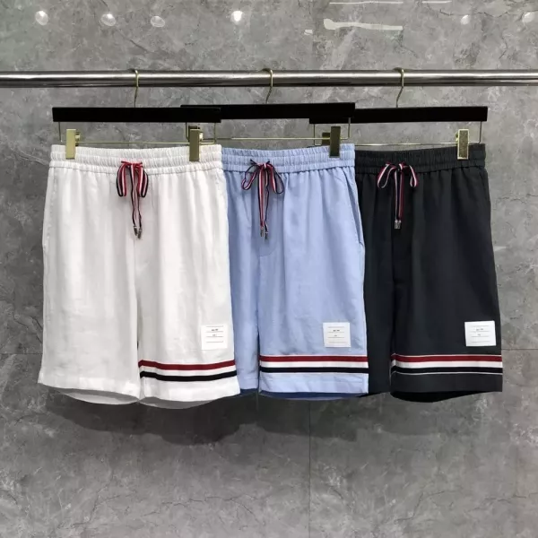 톰브라운 배색 밑단 코튼 밴딩 반바지