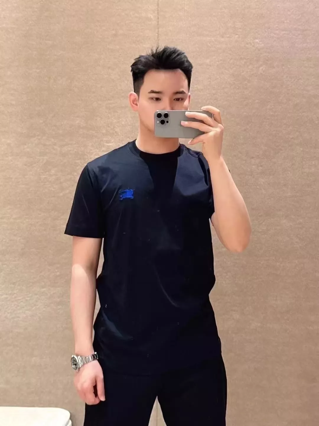 버버리 블루 전마 자수 코튼 반팔 티셔츠 상세 이미지 22