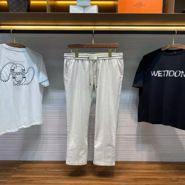 제냐 로고 자수 코튼 린넨 스트링 팬츠