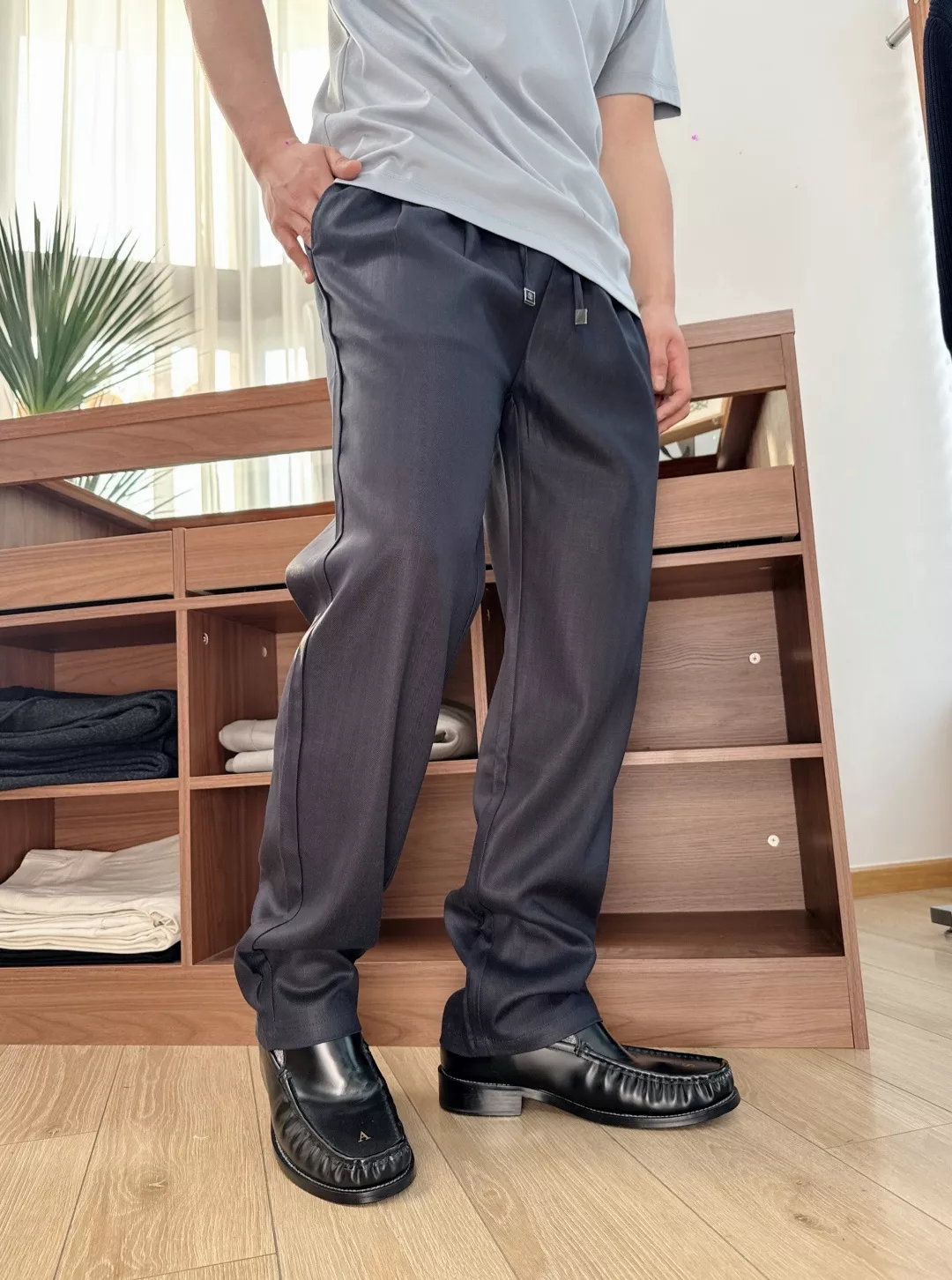 브루넬로쿠치넬리 블루 텐셀 린넨 혼방 드로스트링 팬츠 상세 이미지 19