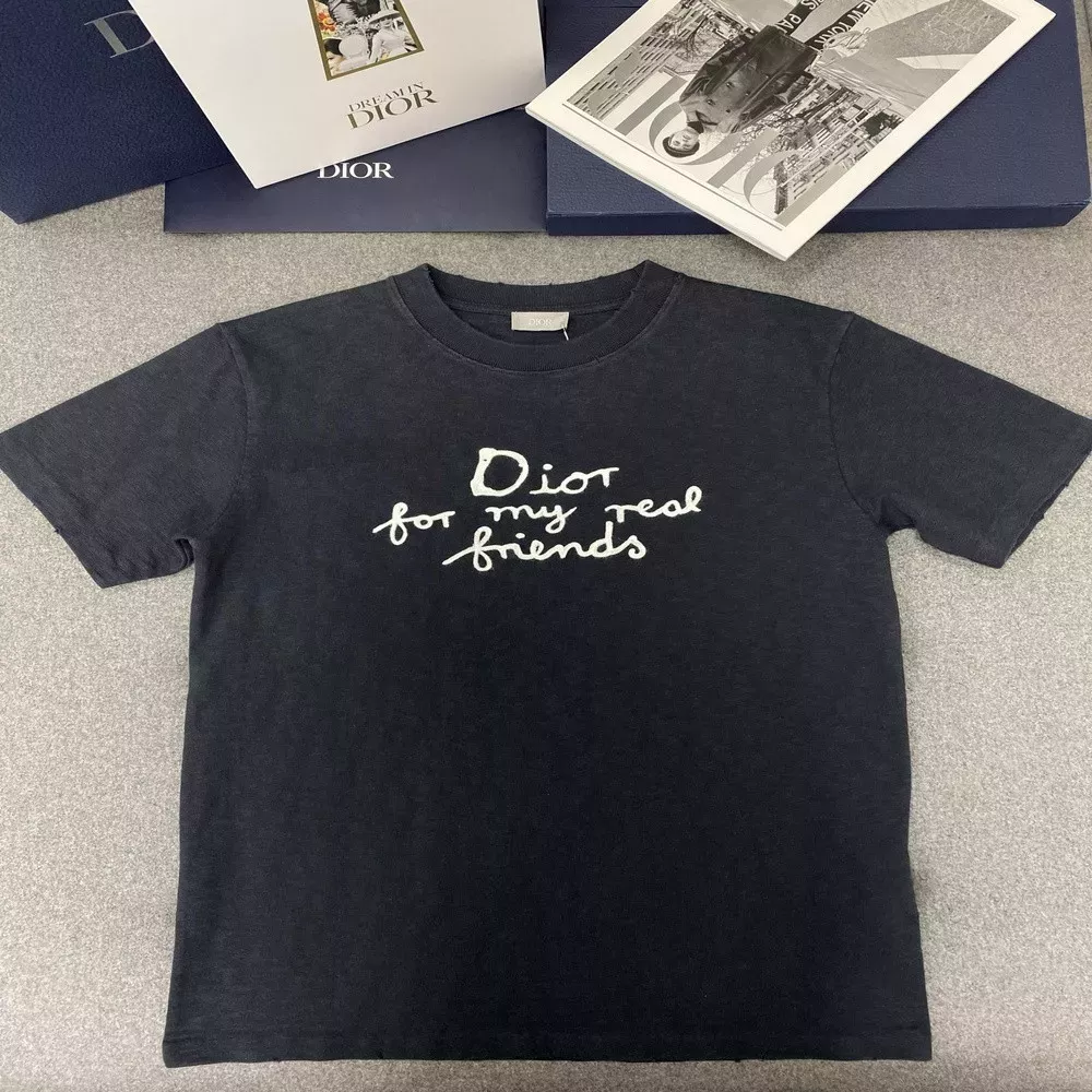 디올 자수 로고 코튼 반팔 티셔츠