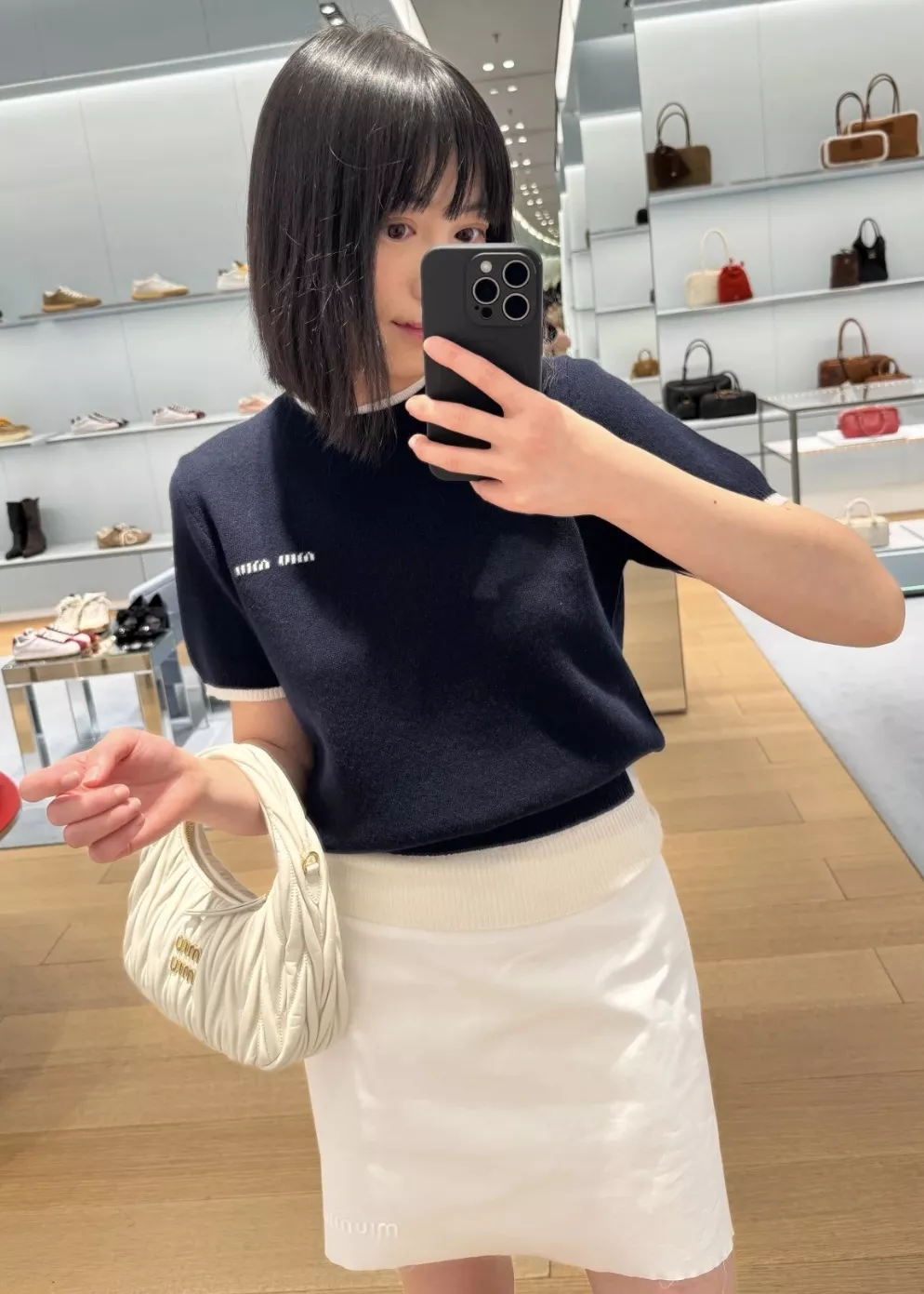 미우미우 배색 크루넥 반소매 니트 상세 이미지 27