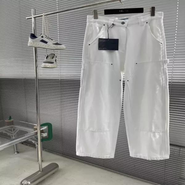 프라다 삼각 가죽 로고 워싱 카고 팬츠