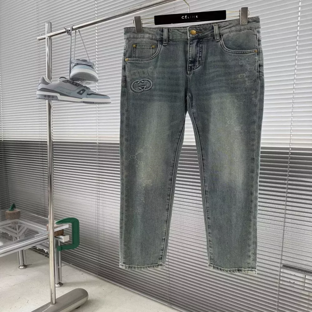 구찌 더블 G 프린트 워싱 데님 팬츠