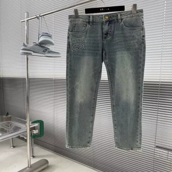 구찌 더블 G 프린트 워싱 데님 팬츠