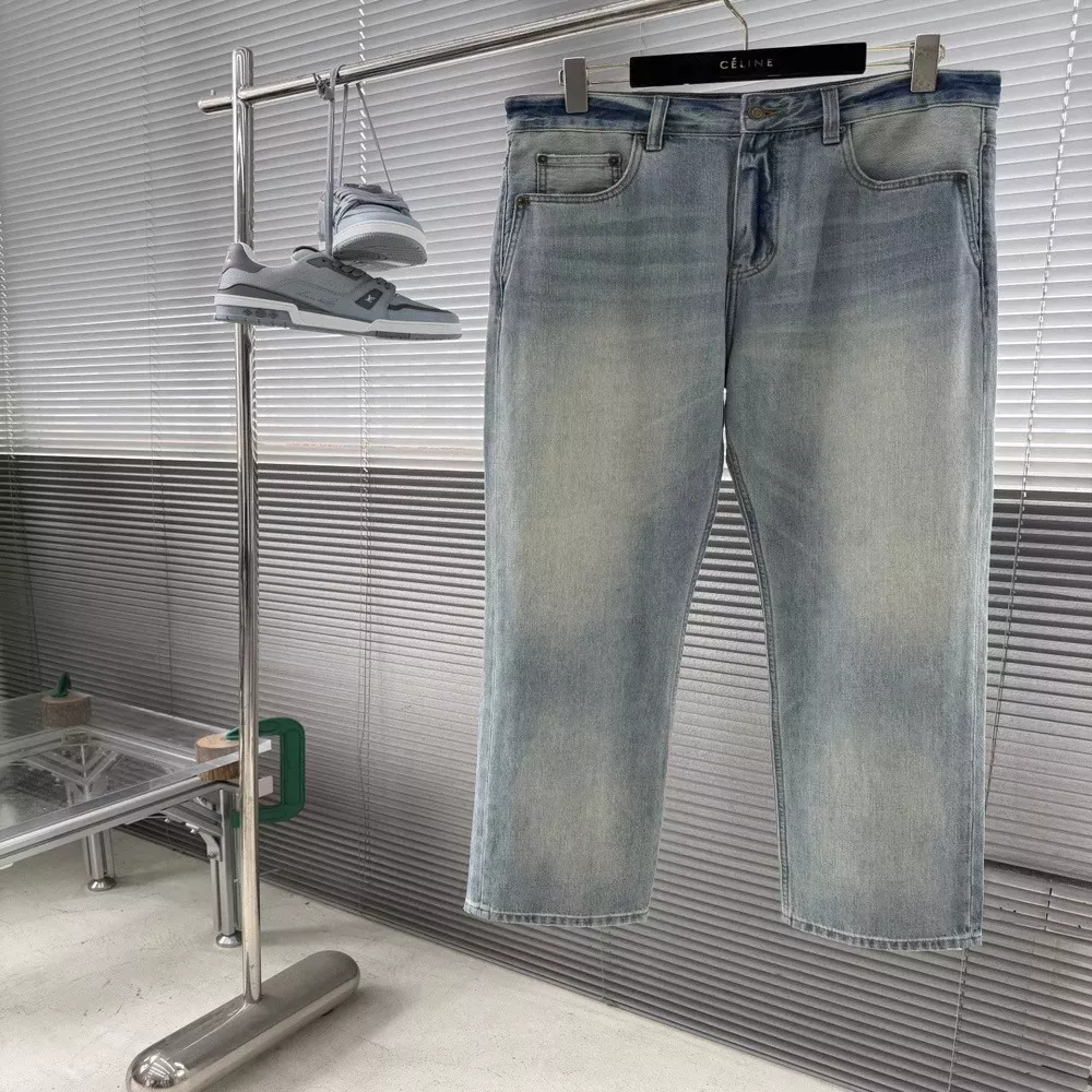 생로랑 워싱 스트레이트 데님 팬츠