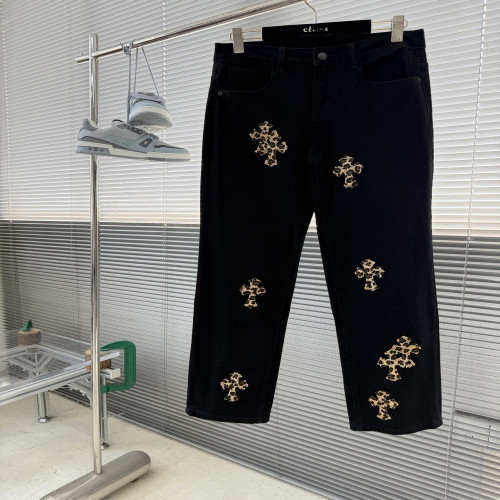 크롬하츠 레오파드 크로스 패치 데님 팬츠