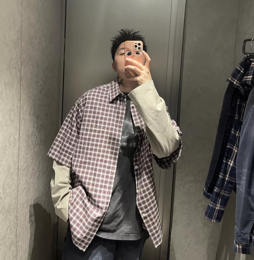 발렌시아가 레이어드 체크 배색 셔츠 상세 이미지 27