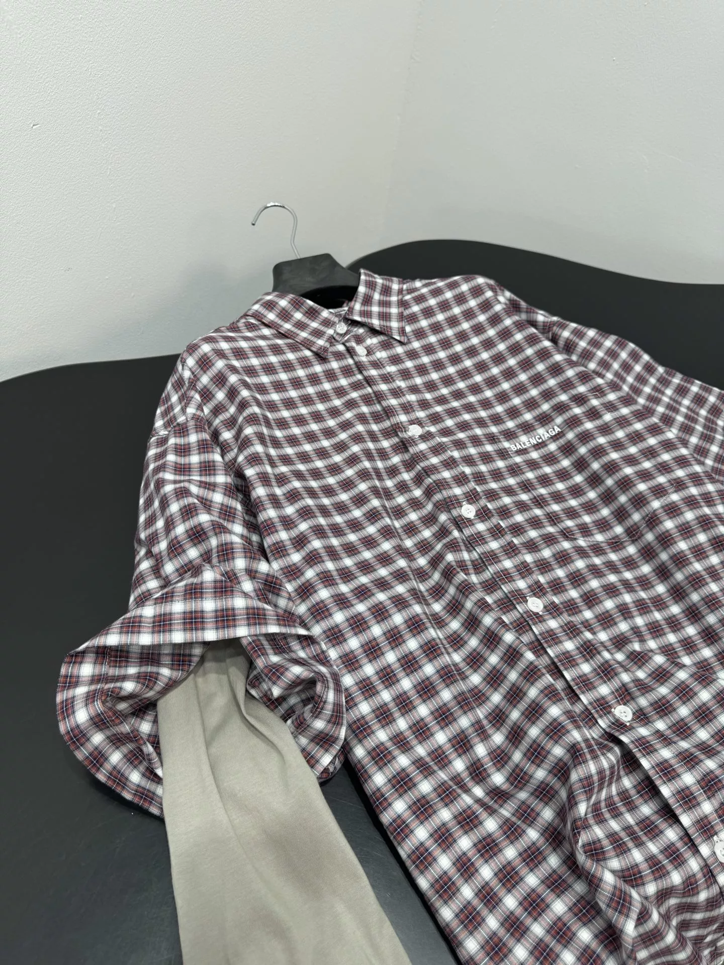 발렌시아가 레이어드 체크 배색 셔츠 상세 이미지 5