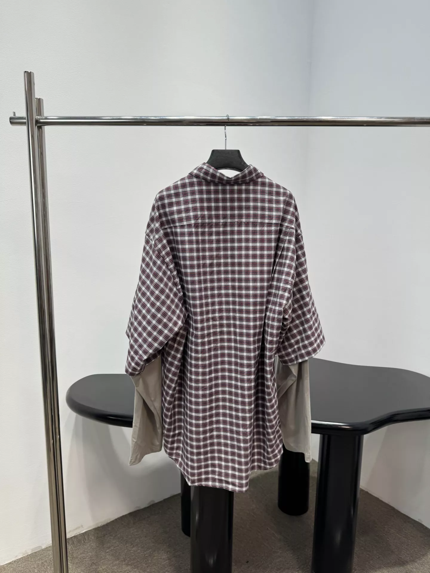 발렌시아가 레이어드 체크 배색 셔츠 상세 이미지 3
