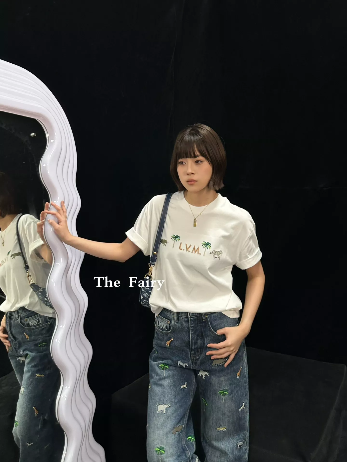 루이비통 자수 워싱 데님 스케이트 팬츠 상세 이미지 11