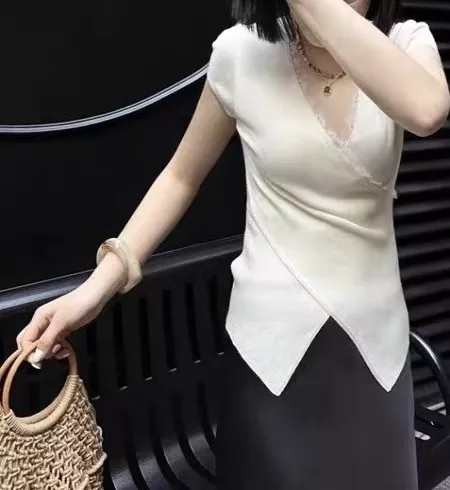 디올 레이스 포인트 교차 디자인 상의 상세 이미지 9