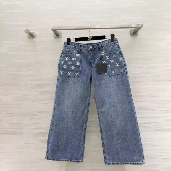 루이비통 원형 로고 포인트 와이드 데님 팬츠