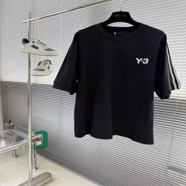 요지야마모토 Y3 삼선 루즈핏 반팔 티셔츠