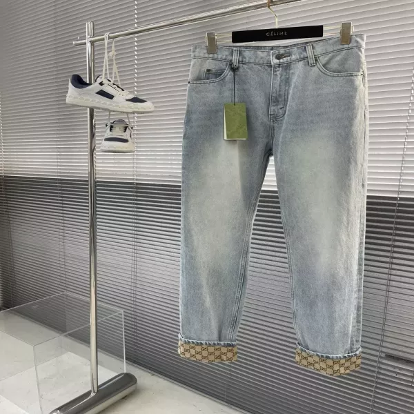 구찌 로고 자카드 워싱 데님 팬츠