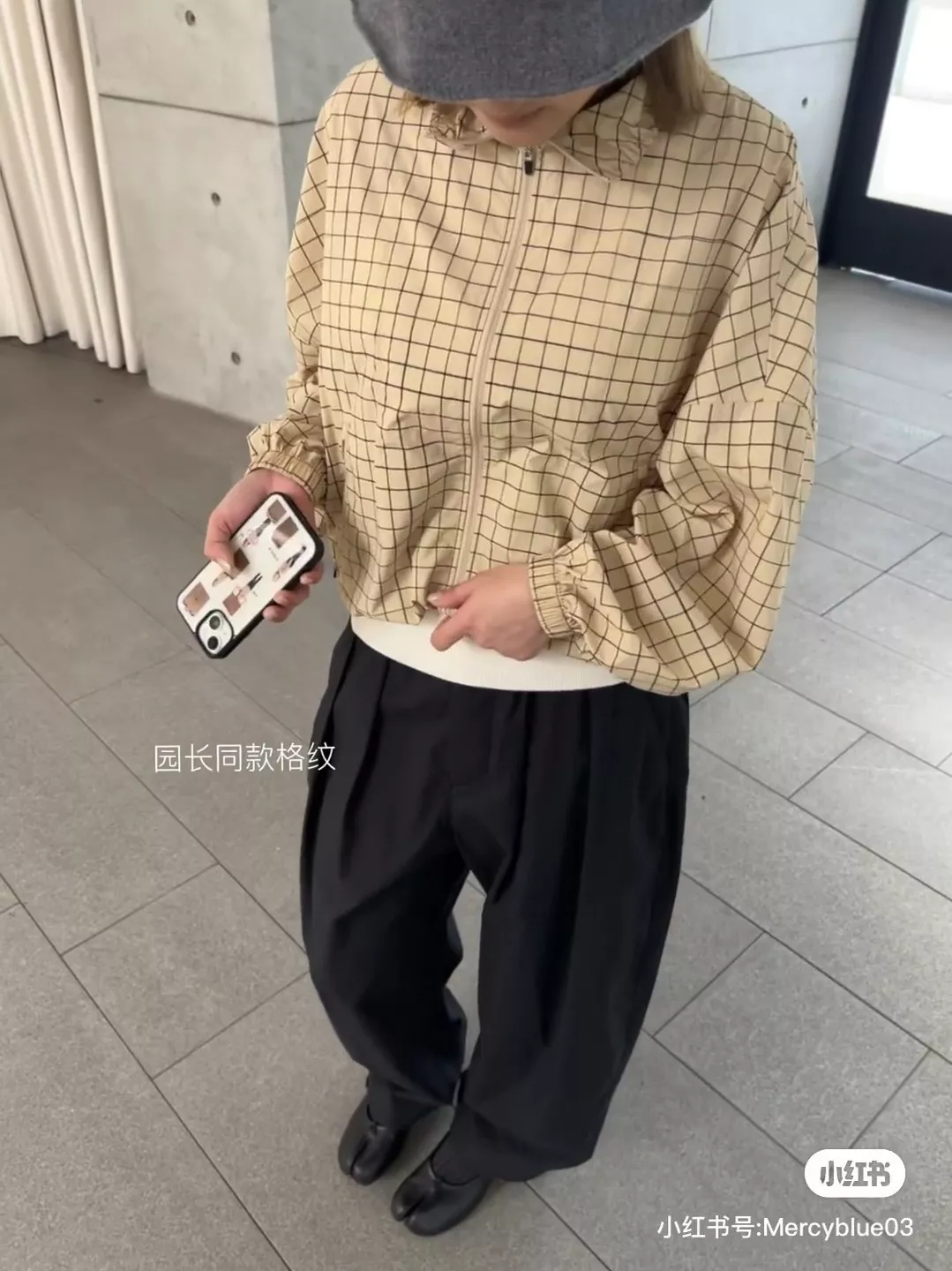노브랜드 체크 패턴 스탠드넥 숏 재킷 상세 이미지 33