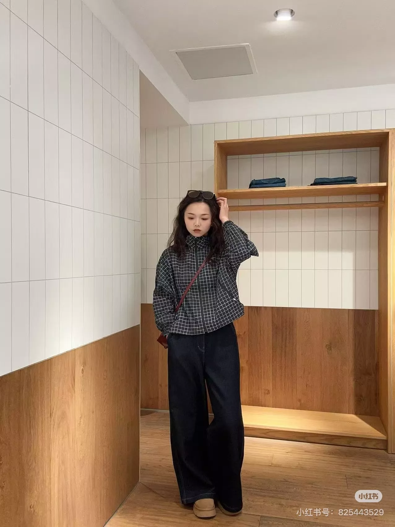 노브랜드 체크 패턴 스탠드넥 숏 재킷 상세 이미지 45
