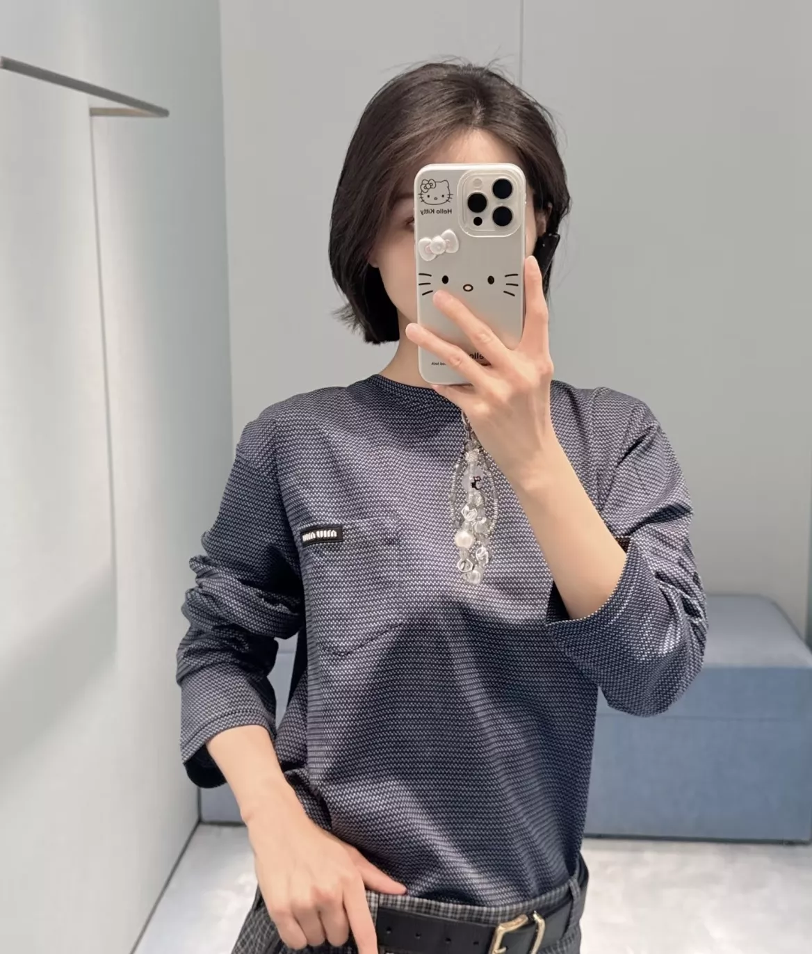 미우미우 자카드 로고 긴소매 티셔츠 상세 이미지 20