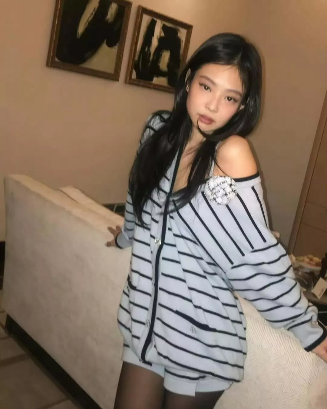 샤넬 브이넥 스트라이프 니트 가디건 상세 이미지 13