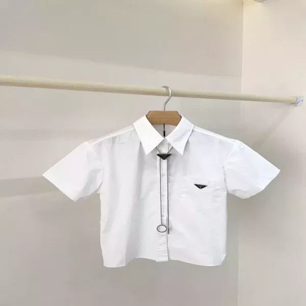 프라다 미니멀 코튼 반소매 크롭 셔츠