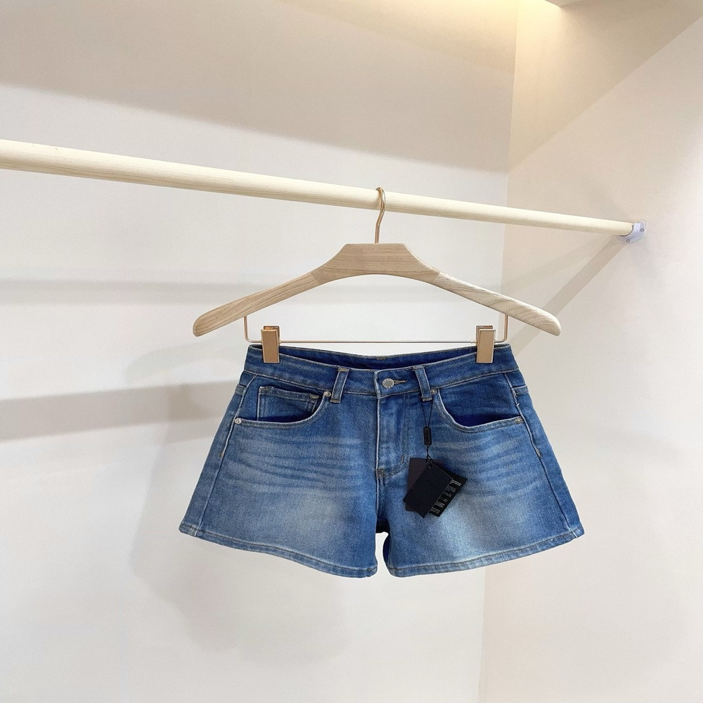 프라다 로고 자수 데님 쇼츠