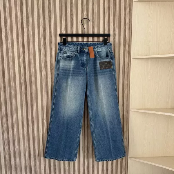 루이비통 모노그램 가죽 패치 와이드 데님 팬츠