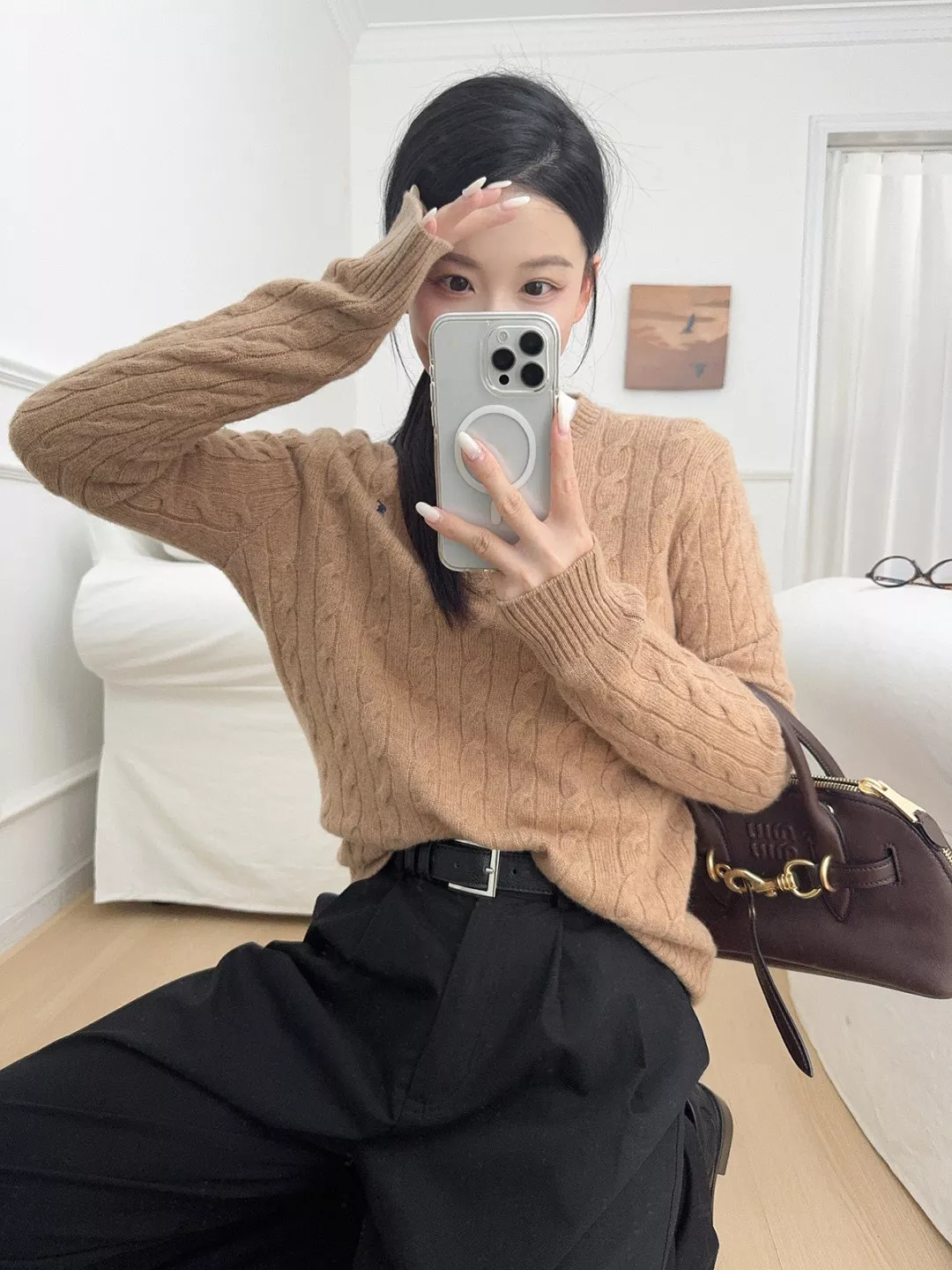 랄프로렌 케이블 꽈배기 자수 울 캐시미어 니트 상세 이미지 20