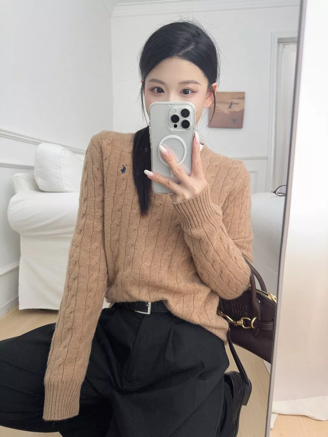랄프로렌 케이블 꽈배기 자수 울 캐시미어 니트 상세 이미지 19