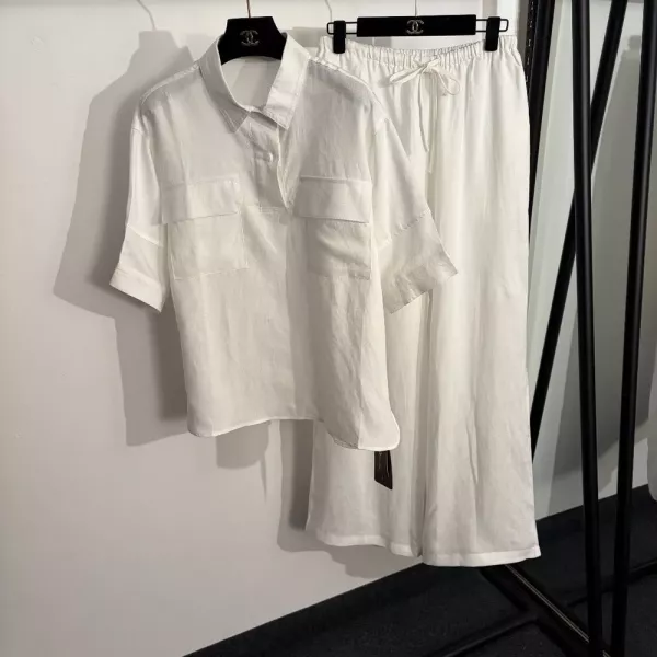 로로피아나 린넨 반오픈 셔츠 와이드 팬츠 세트