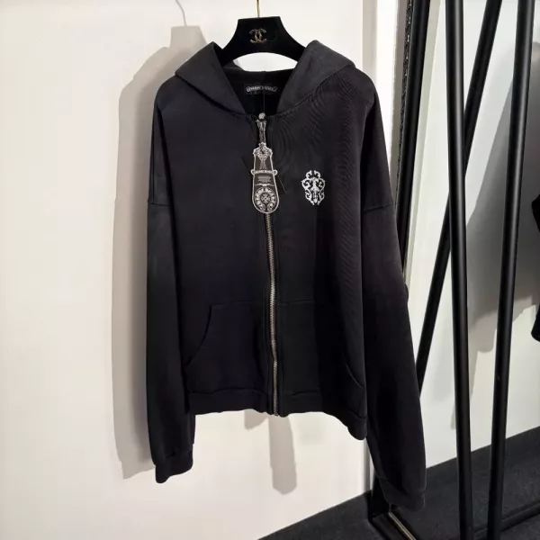 크롬하츠 스컬 성조기 프린트 워싱 후드 집업