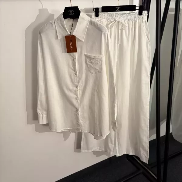 로로피아나 레터 자수 포켓 린넨 셔츠 팬츠 세트