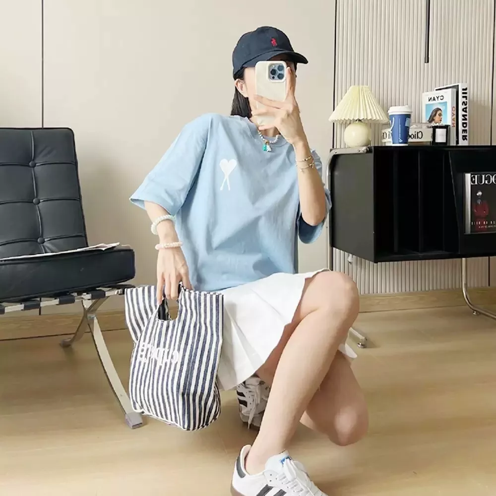 아미 마카롱 컬러 하트 로고 자수 티셔츠 상세 이미지 13