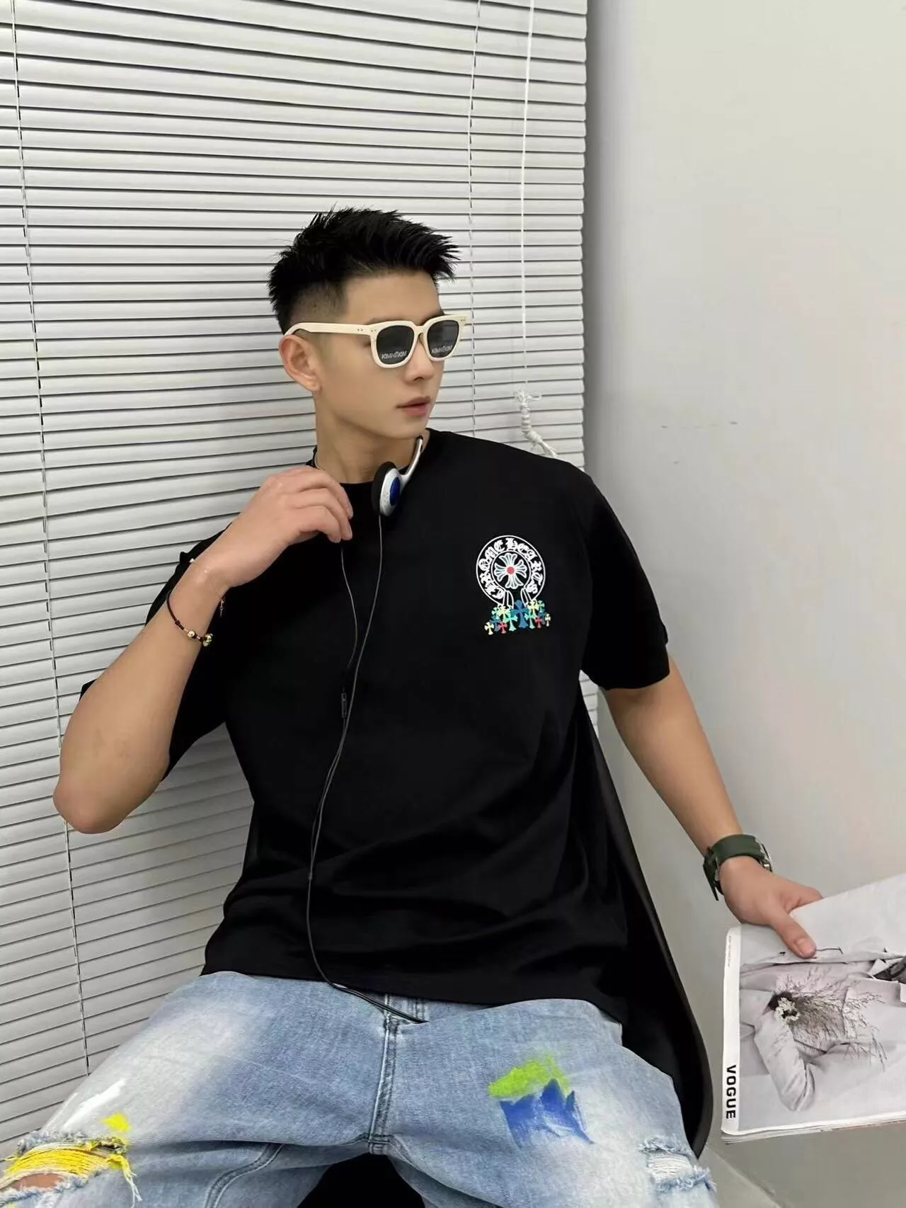 크롬하츠 십자 플라워 프린트 반소매 티셔츠 상세 이미지 16