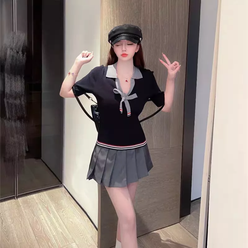 톰브라운 타이 장식 반소매 니트 상세 이미지 26