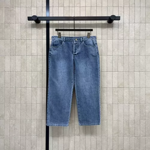 발렌티노 격자 와이드 데님 팬츠