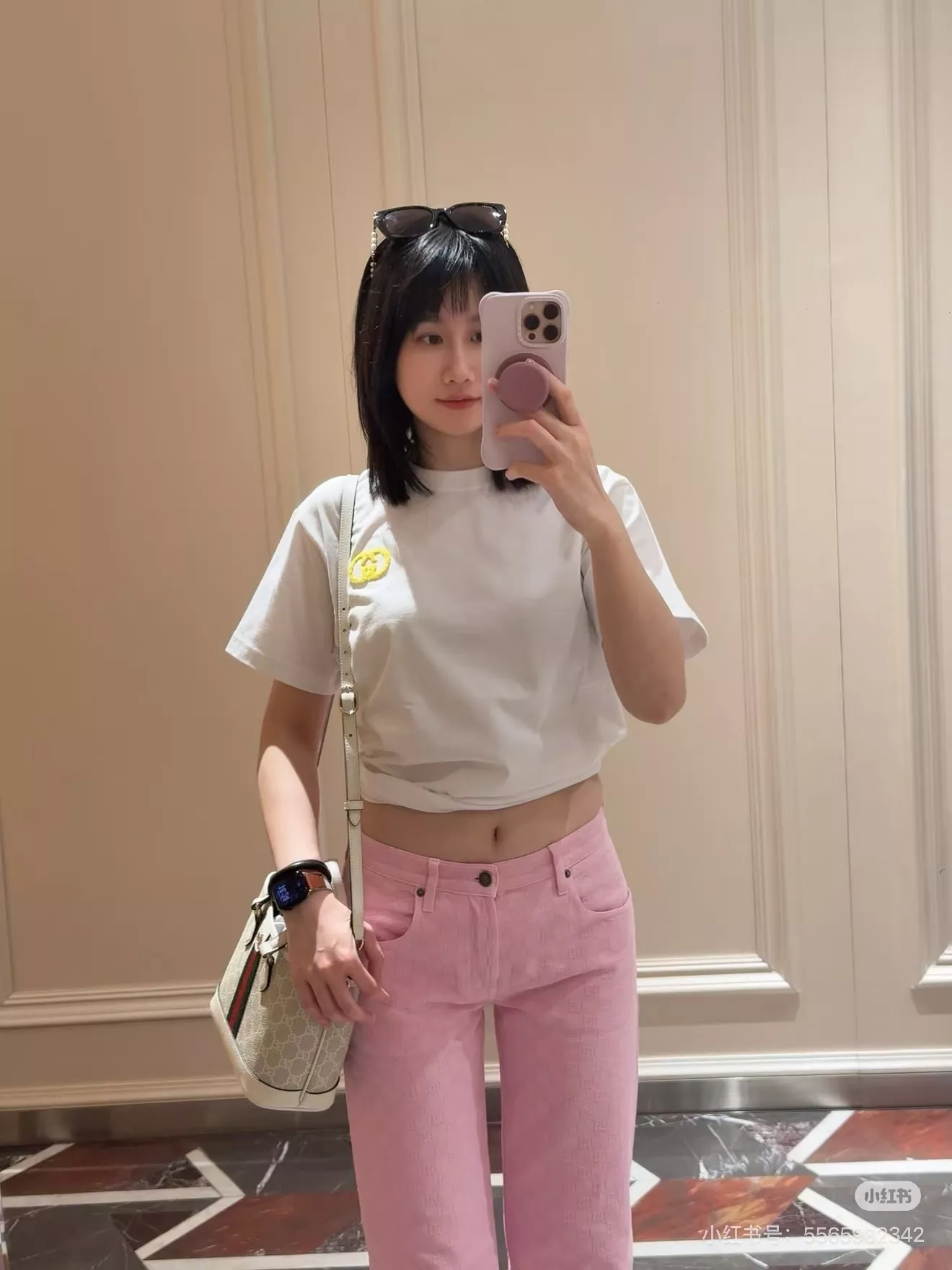 구찌 핑크 GG 자카드 와이드 데님 팬츠 상세 이미지 28