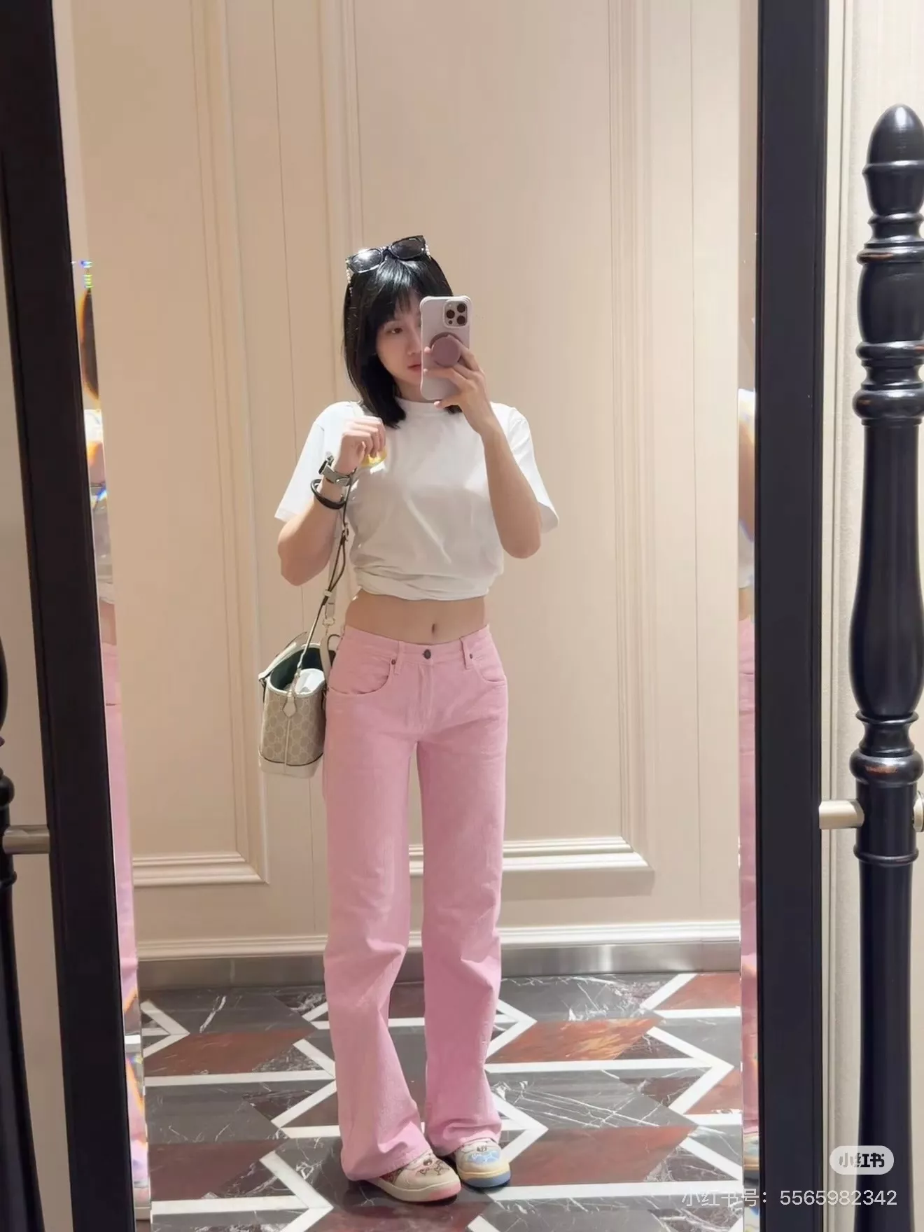 구찌 핑크 GG 자카드 와이드 데님 팬츠 상세 이미지 30