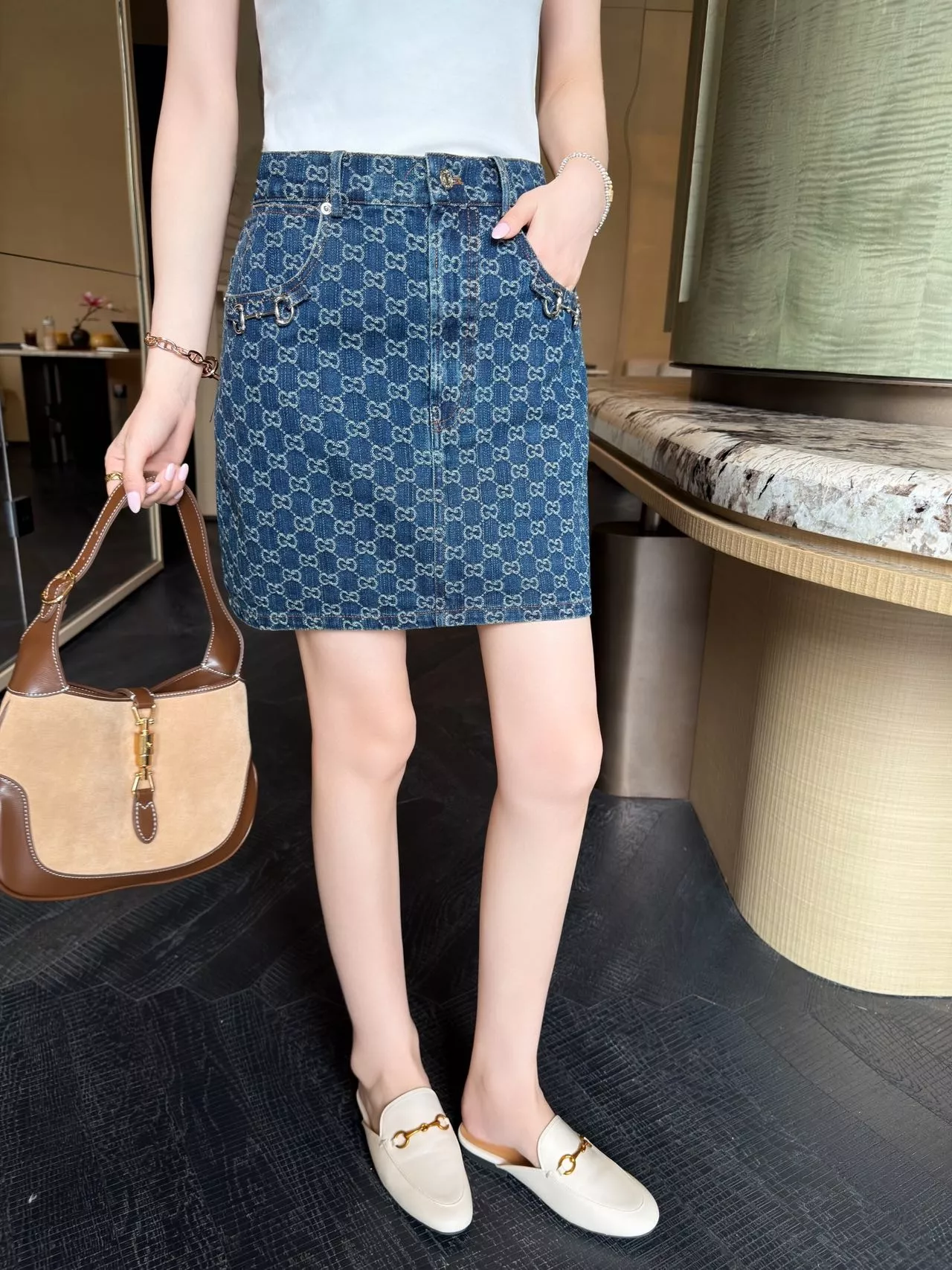 구찌 더블 G 자카드 데님 스커트 상세 이미지 15