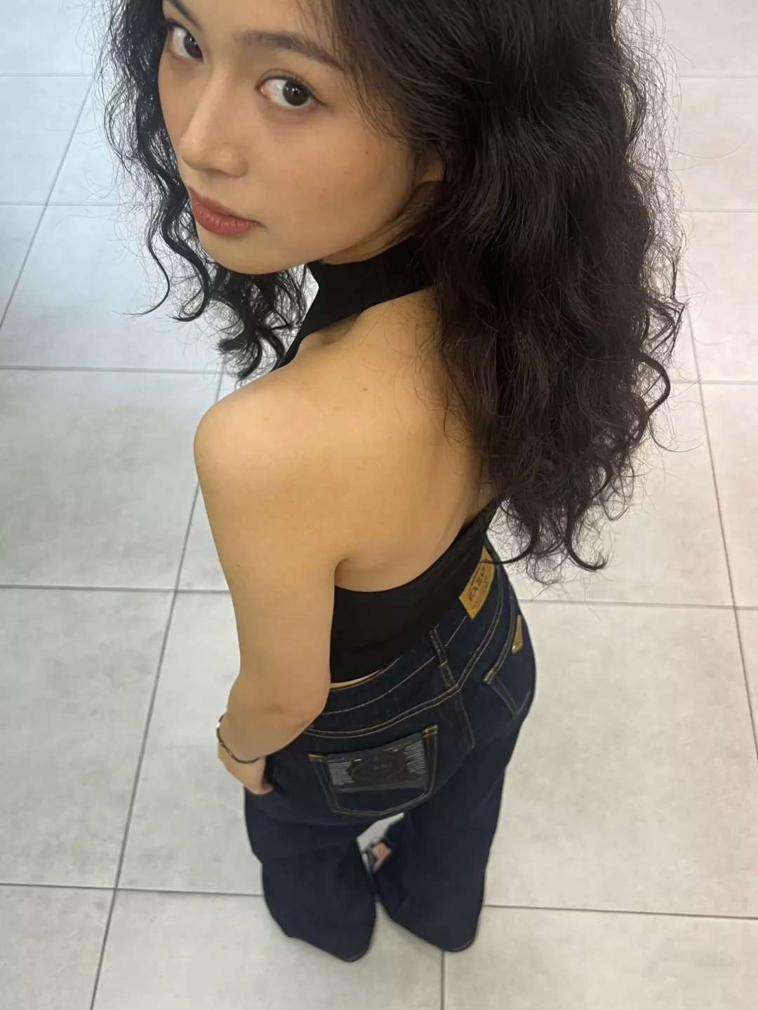 프라다 복고 하이웨이스트 와이드 데님 팬츠 상세 이미지 13