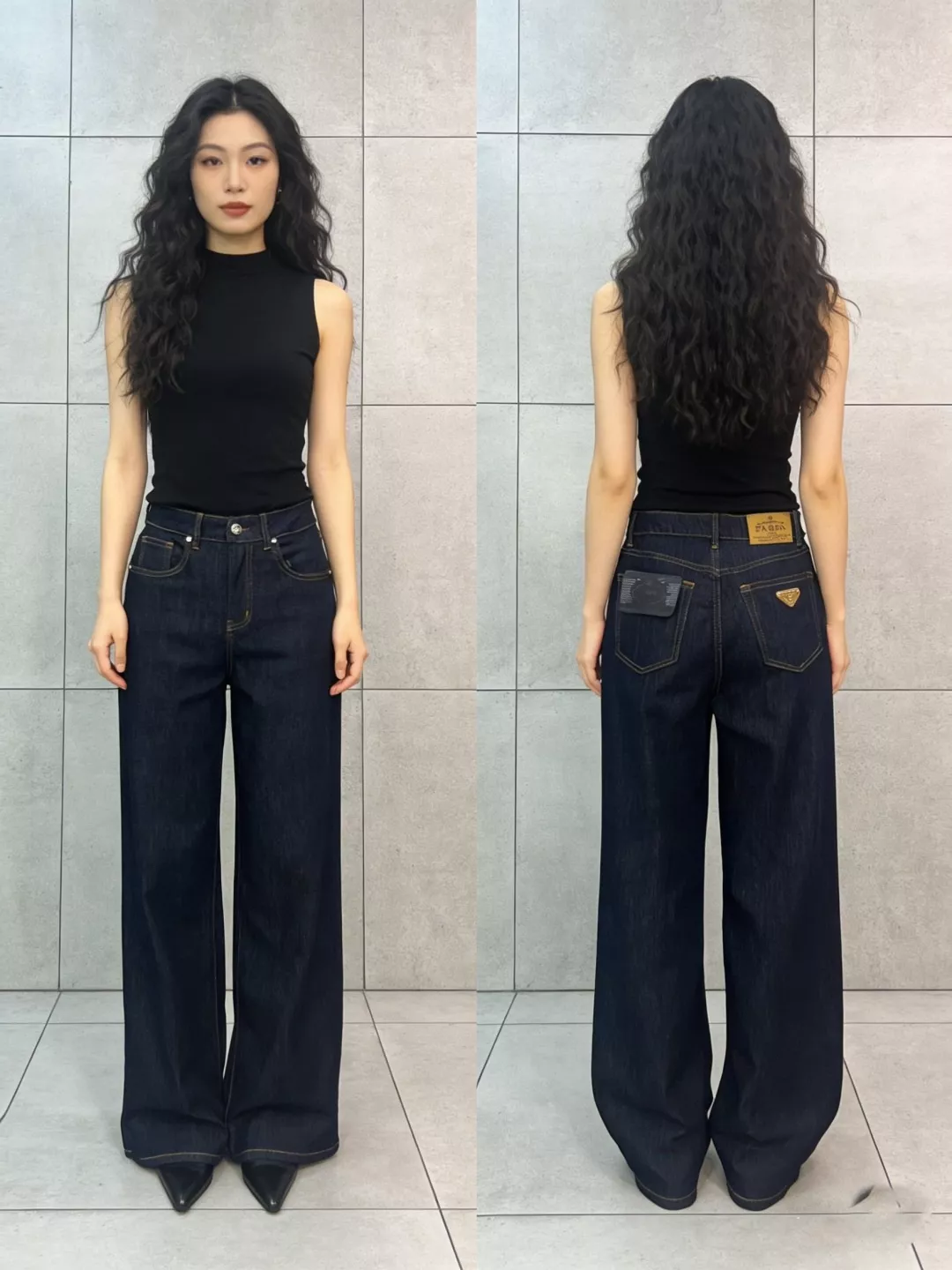 프라다 복고 하이웨이스트 와이드 데님 팬츠 상세 이미지 15