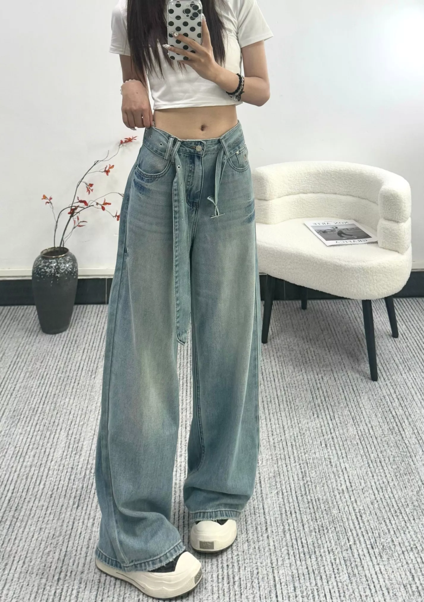 디올 복고 하이웨이스트 와이드 데님 팬츠 상세 이미지 18