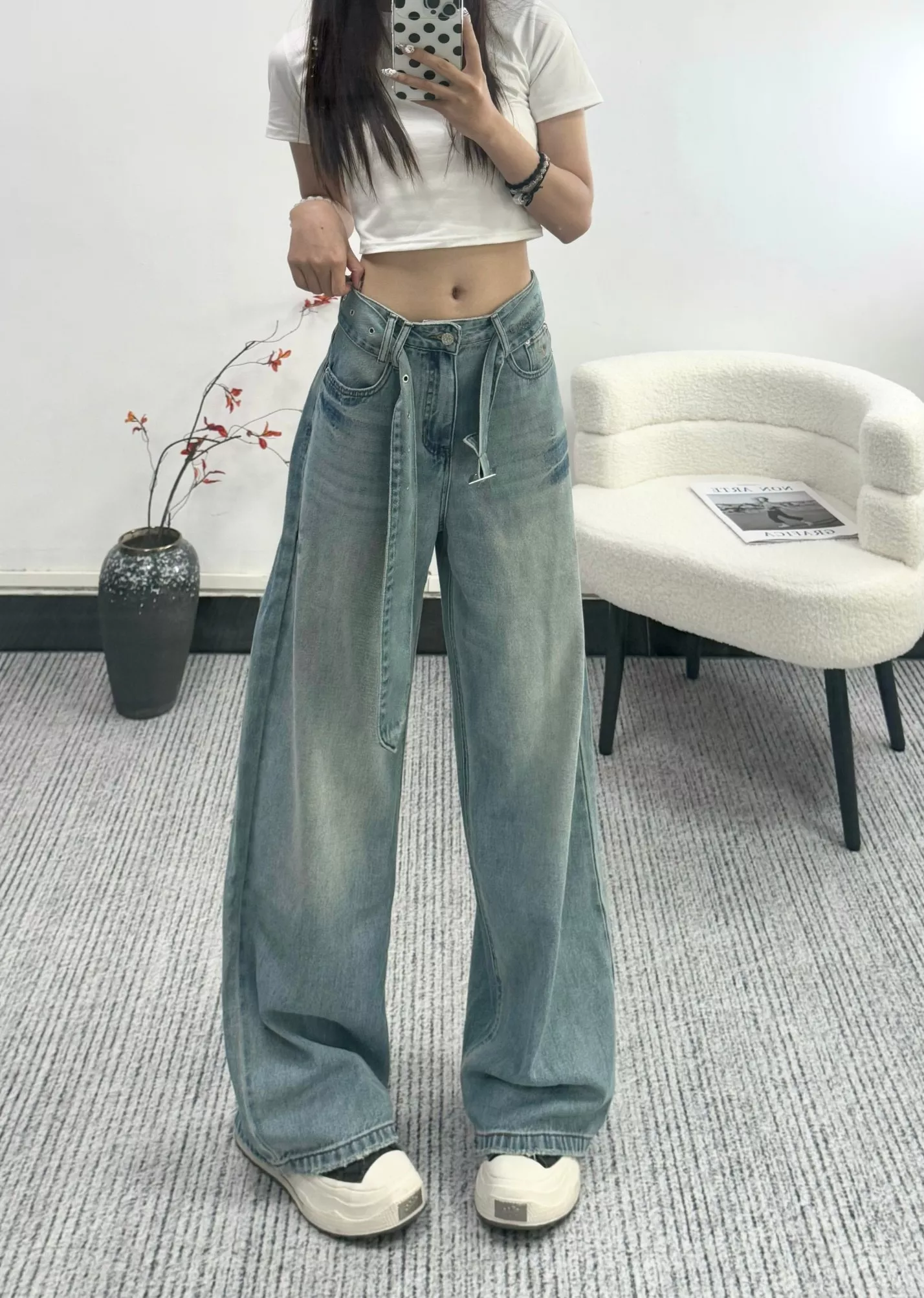 디올 복고 하이웨이스트 와이드 데님 팬츠 상세 이미지 13