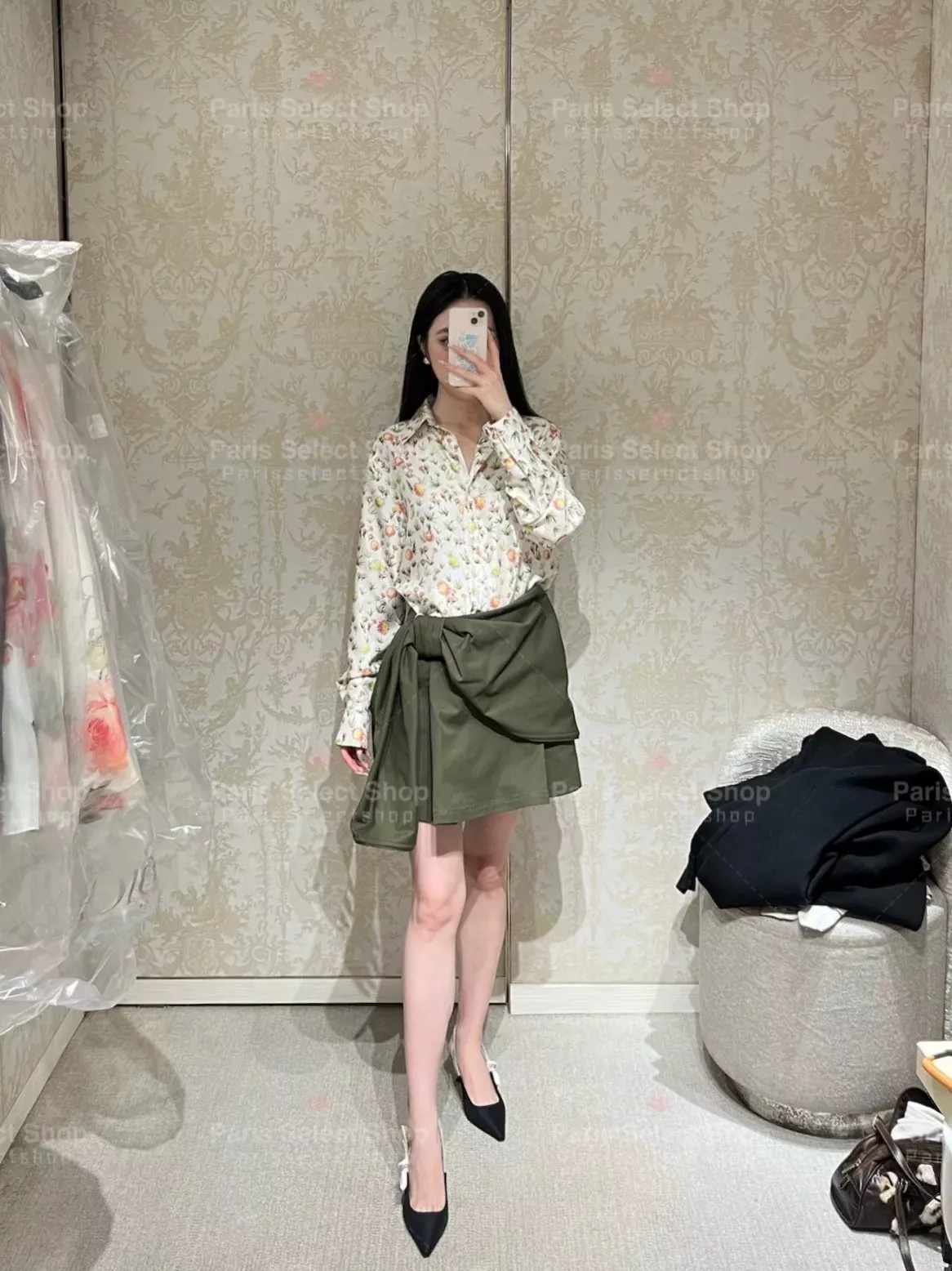 디올 언발란스 랩 스타일 코튼 스커트 상세 이미지 38