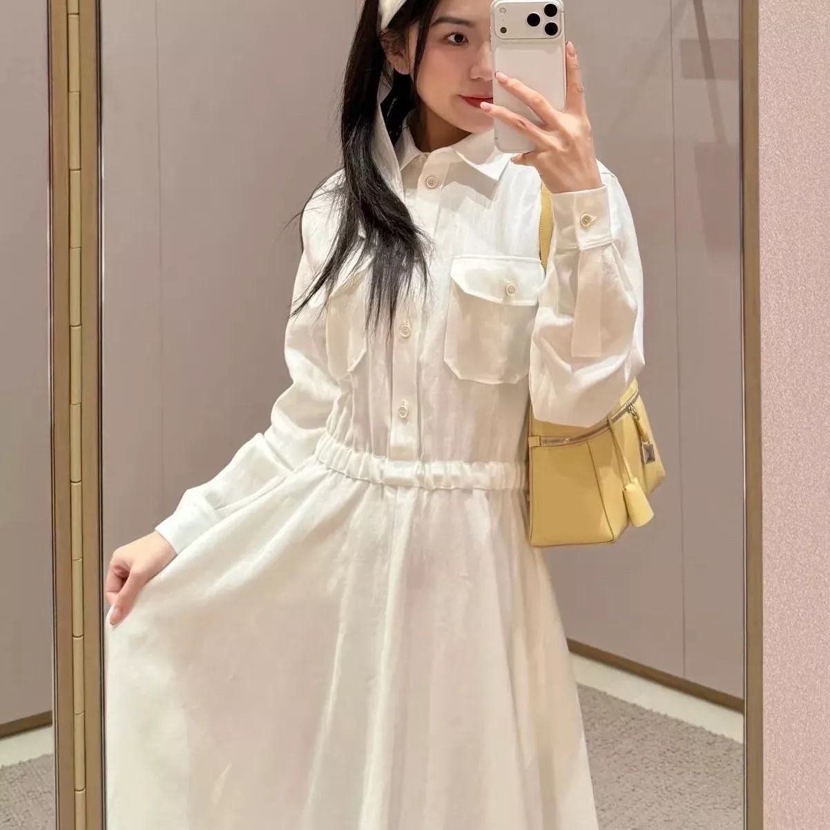 로로피아나 셔츠형 카라 벨트 원피스 상세 이미지 14