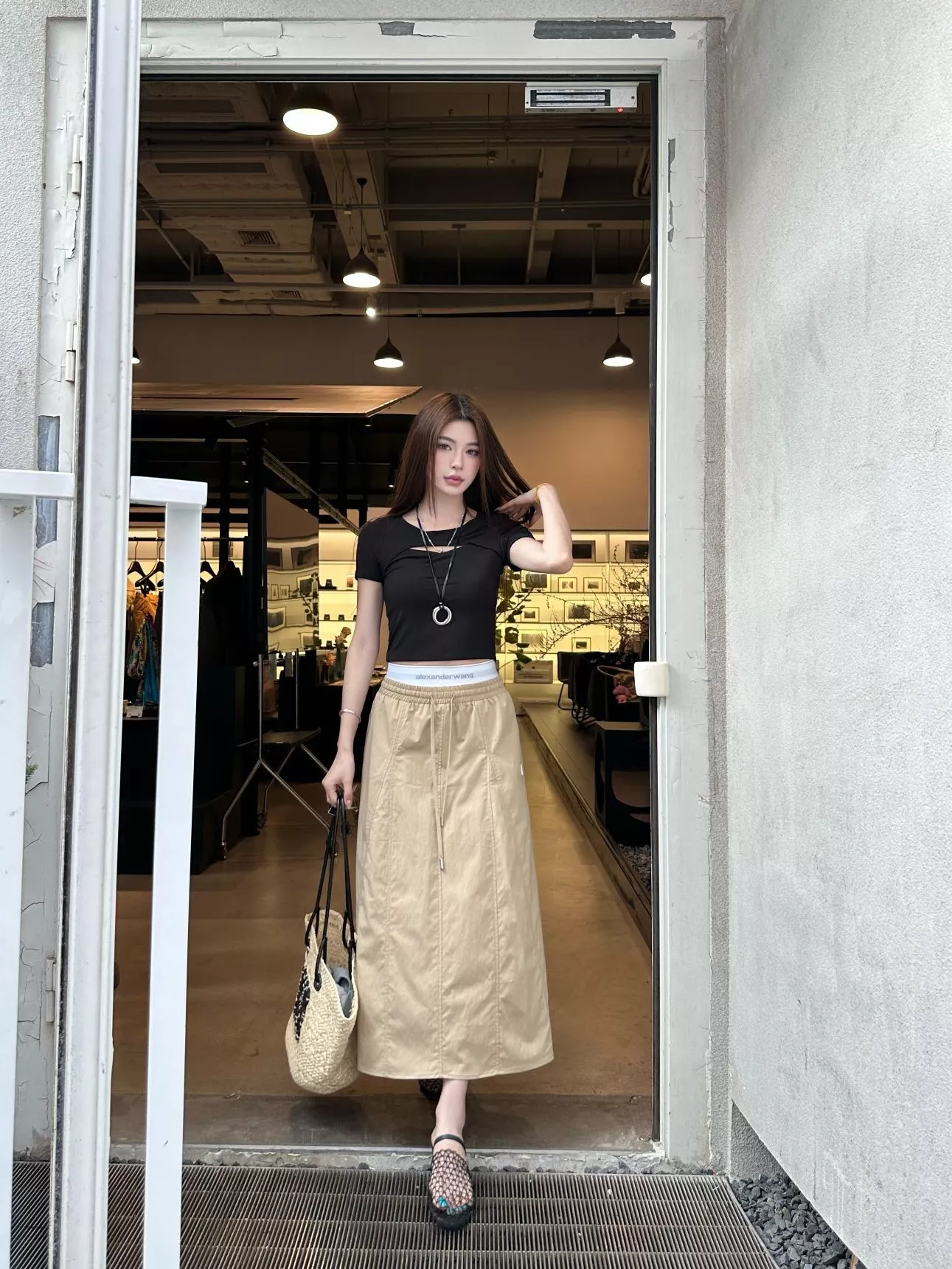 알렉산더왕 더블 허리밴드 공주름 스커트 상세 이미지 23