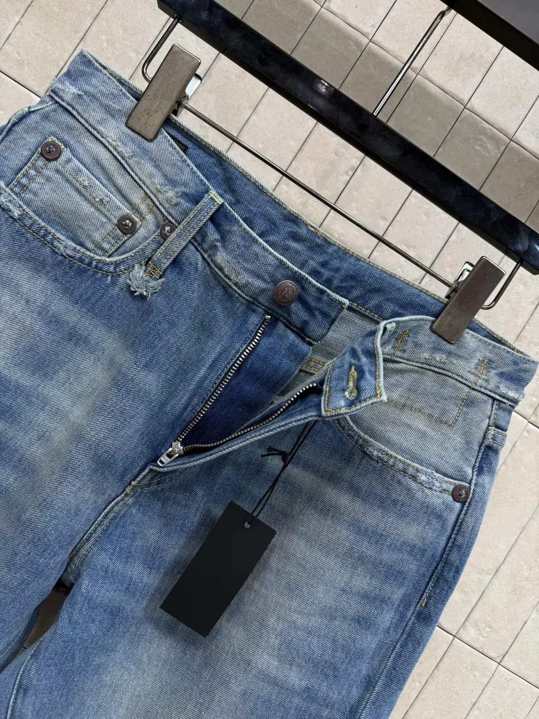 알써틴 복고 워싱 스트레이트 크롭 데님 팬츠 상세 이미지 3