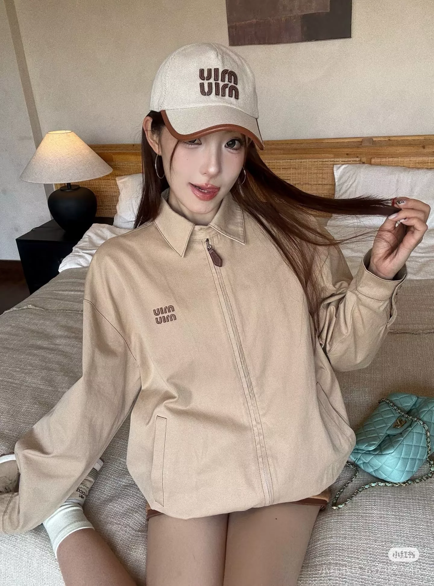 미우미우 레이저 패치 자수 카라 집업 재킷 상세 이미지 20