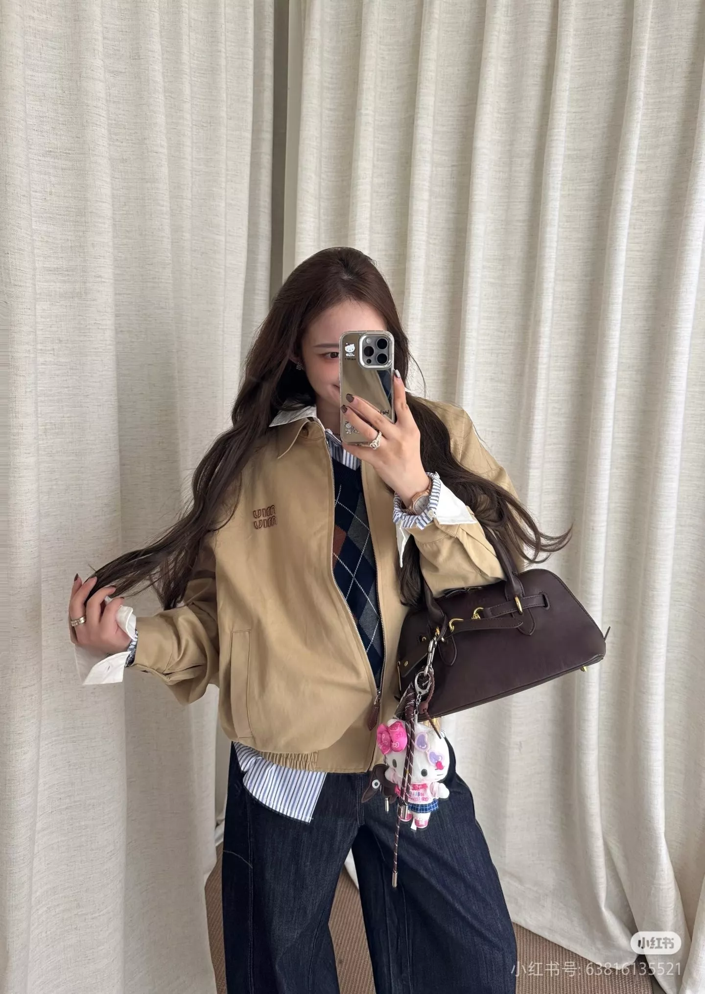 미우미우 레이저 패치 자수 카라 집업 재킷 상세 이미지 17