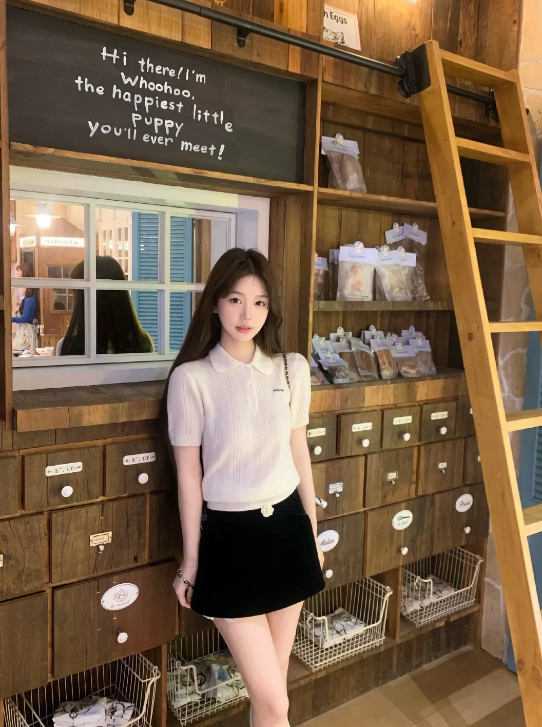 미우미우 로고 포인트 카라 반소매 니트 상세 이미지 21